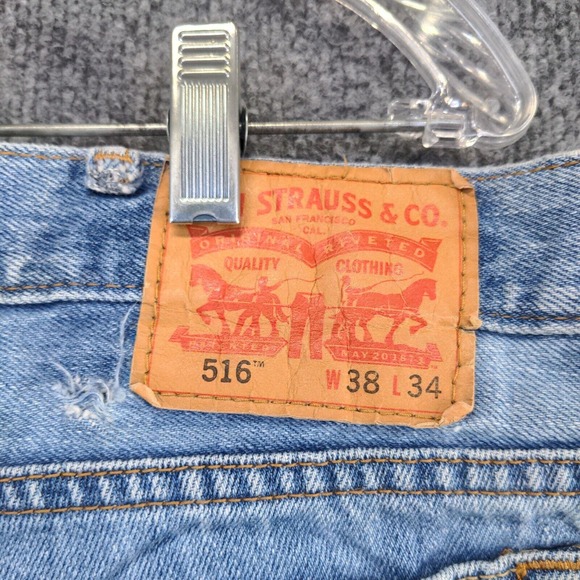 Levi's 516 Men's Straight Jeans Blue 38x34 5-Pocket Medium Wash Cotton - Picture 9 of 14